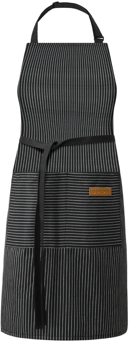 Keuken schort verstelbaar 68x75cm - smalle zwarte strepen - voor mannen en vrouwen - perfect voor koken - ShopVlot