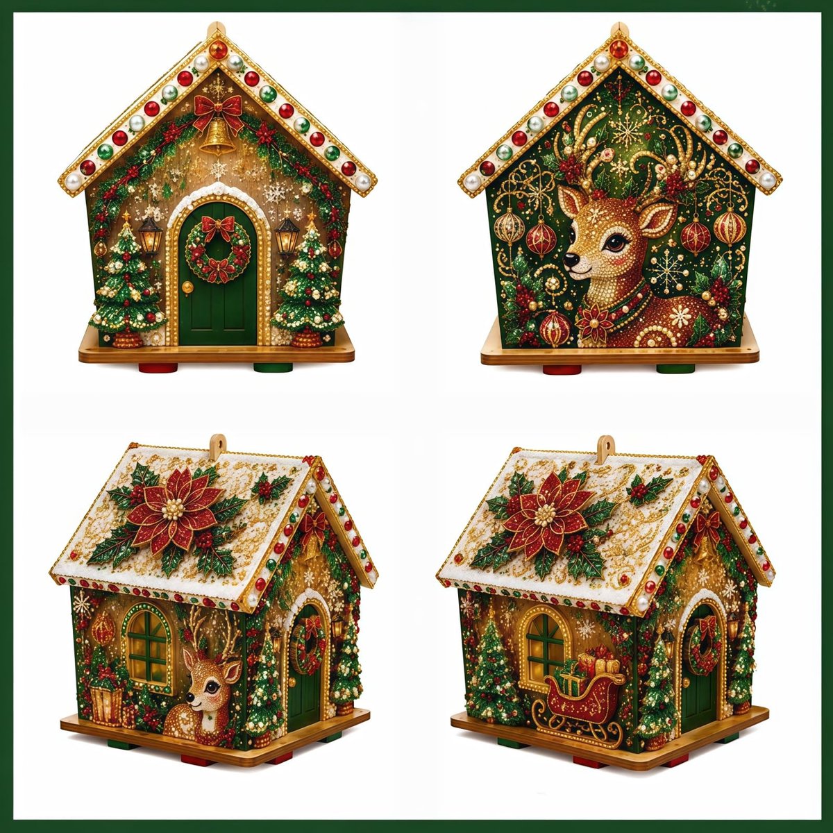 Casalora® Kerst Houten Huisje Parel Diamond Painting – DIY 3D Parel Kunstwerk – Creatieve Kerstdecoratie – Handgemaakte Wand- en Tafeldecoratie – Rendier