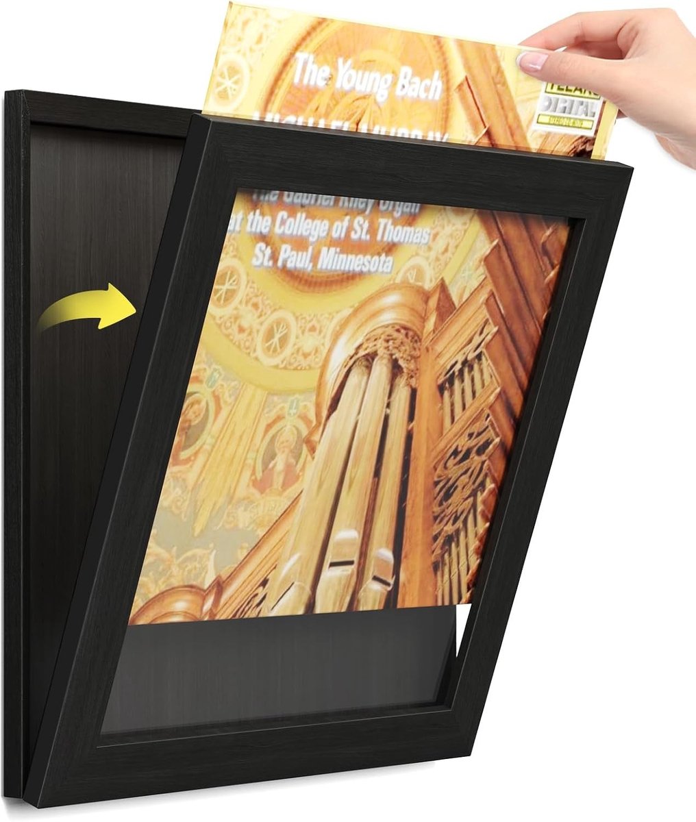 Verplaatsbaar vinyl platenrek met wandopening voor het tonen van posters en platenhoezen, 12 x 12 cm, zwart, decoratie, opslag, interieuraccessoire