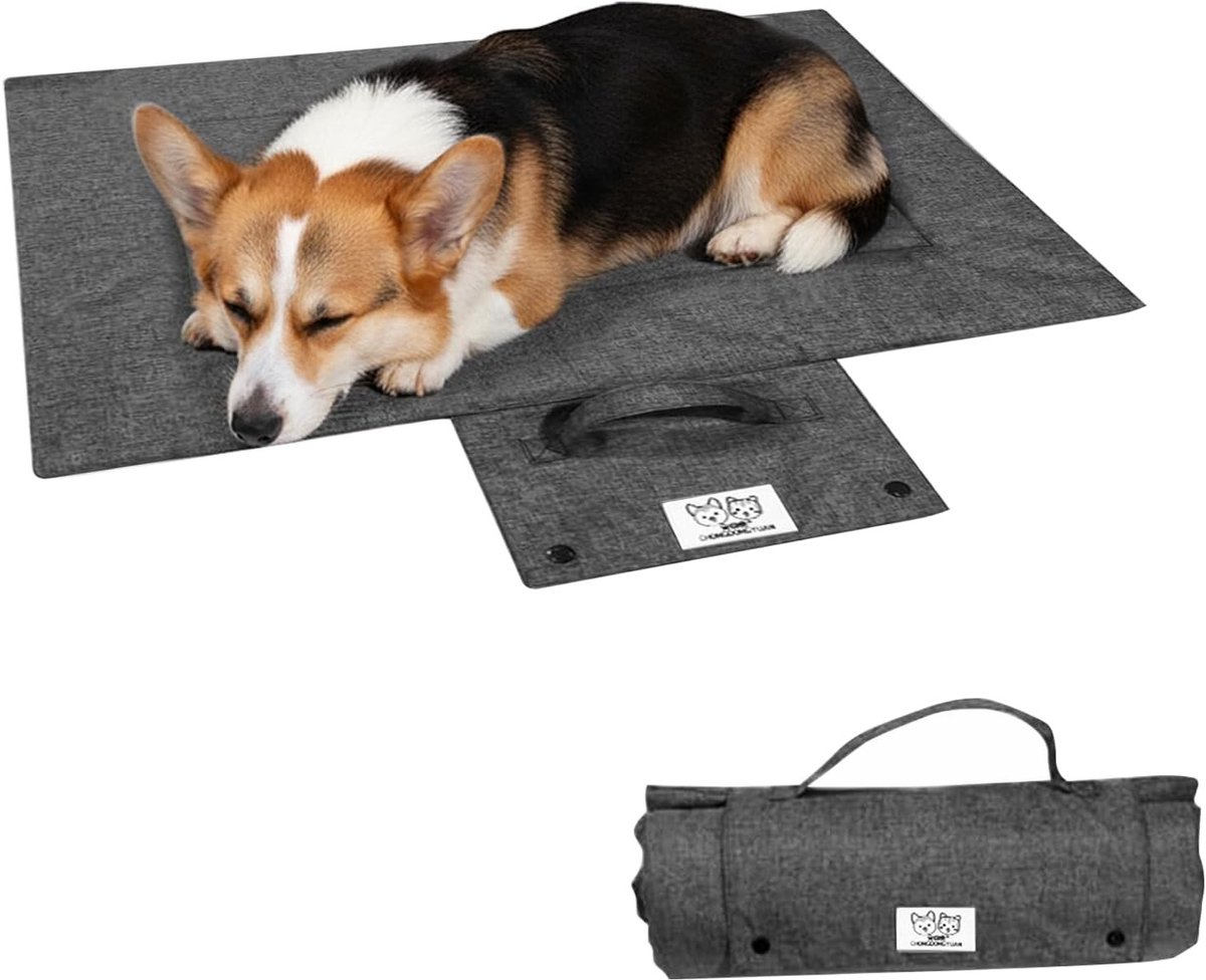 Vouwbare hondendeken voor onderweg - Waterdichte, antislip reisdeken voor honden en katten, ideaal voor auto en buitengebruik (Grijs M)