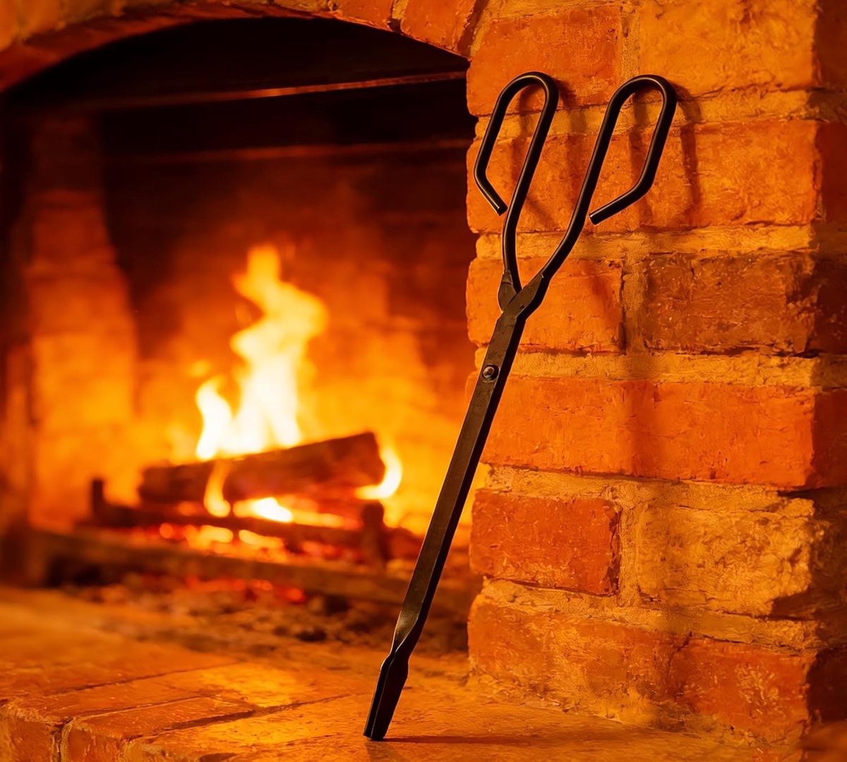 Vintage haard tangen voor kolen en brandhout – 43 cm zwarte ijzeren platte tang voor veilig hanteren van kolen en aanmaakhout – Antieke schaar voor open haarden en houtkachels