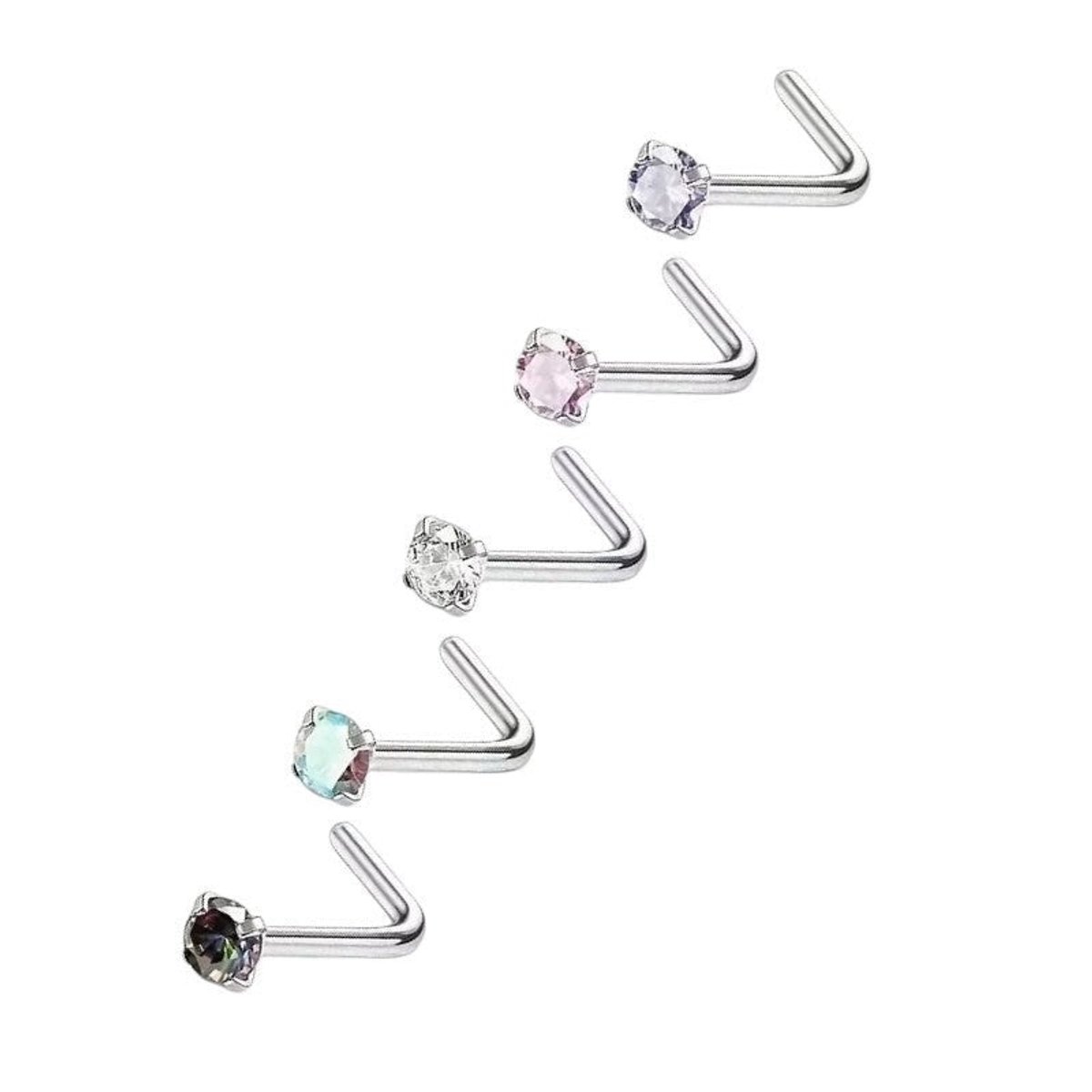Stalen Neuspiercing Ronde Zirkonia 2mm – L-Staafje – Paars