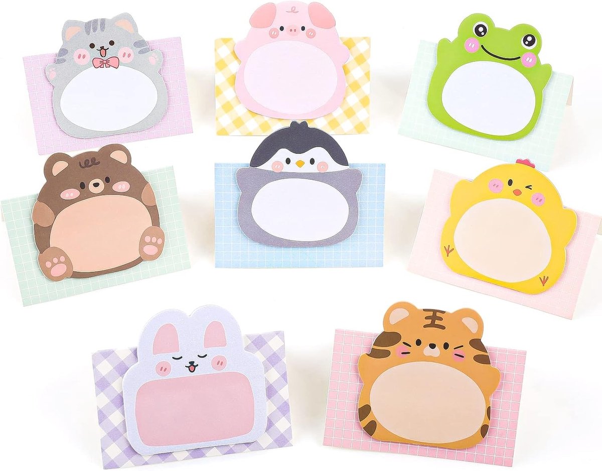 Schattige Sticky Notes in Dierenvorm - 160 Vel, 8 Packs, Zelfklevende Memo Pads voor Studenten, Thuis en Kantoor, Perfecte Cadeaus en Tabbladen