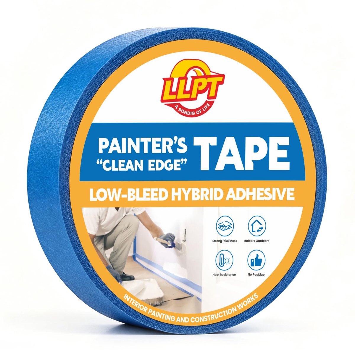 LLPT Schilderplakband, blauw, 24 mm x 50 m, schilderstape & afplakband, Washi-tape, hoge kleefkracht en uv-bestendig - ShopVlot
