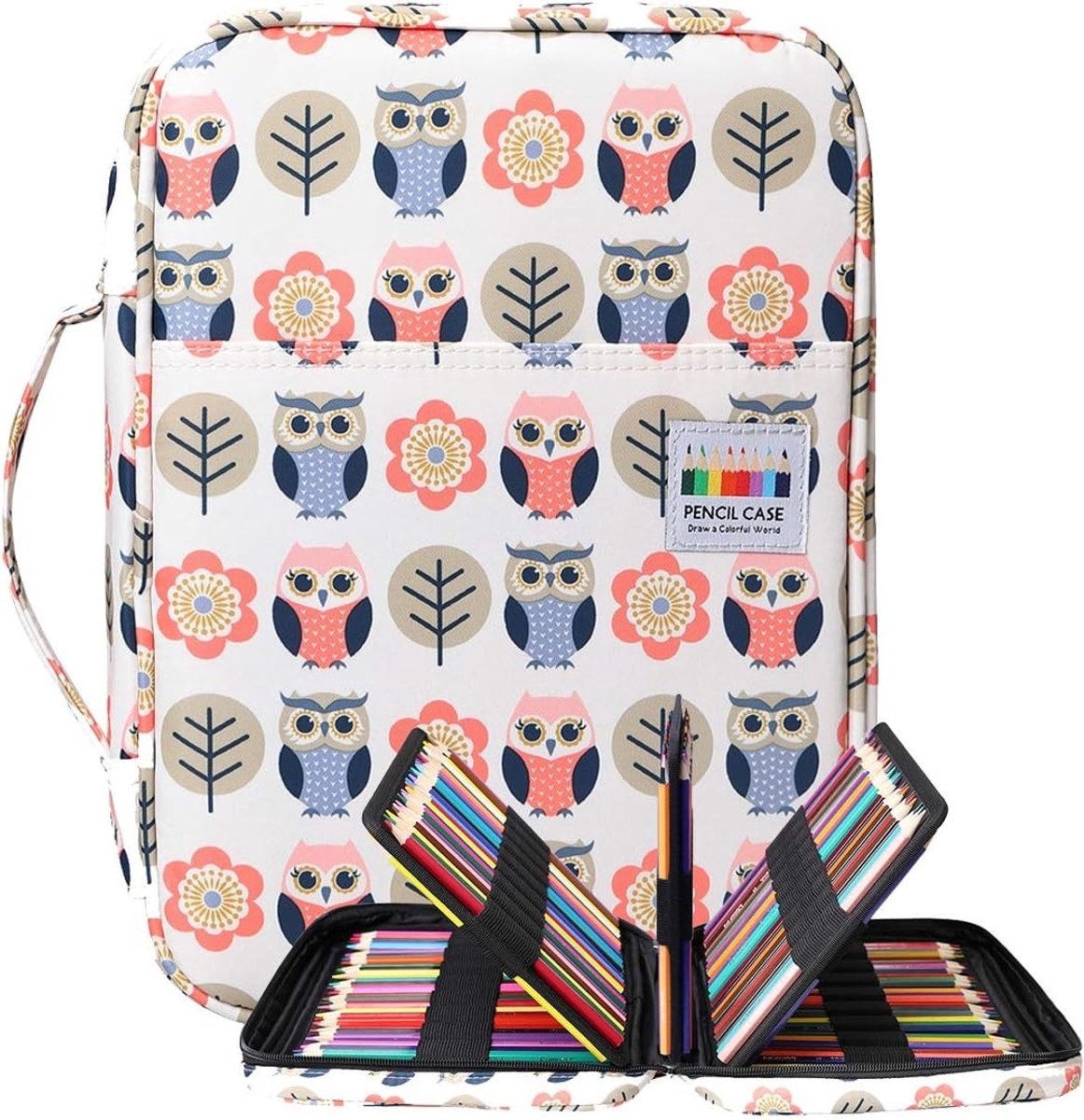 Pennenetui - Cartoon Uil - 30 x 23 x 8 cm - Waterdichte Organizer met 220 Vakken - Voor Schilders en Schrijvers