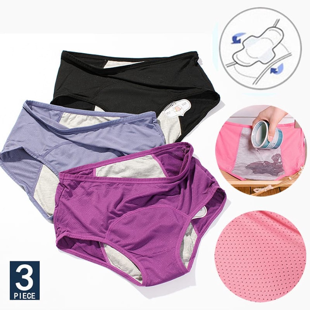 3 Stuks Menstruatie ondergoed - M/L - Period underwear - Dames ondergoed - Wasbaar - Herbruikbare inlegkruisjes - Hoge taille onderbroek - Incontinentie vrouw – LOUZIR