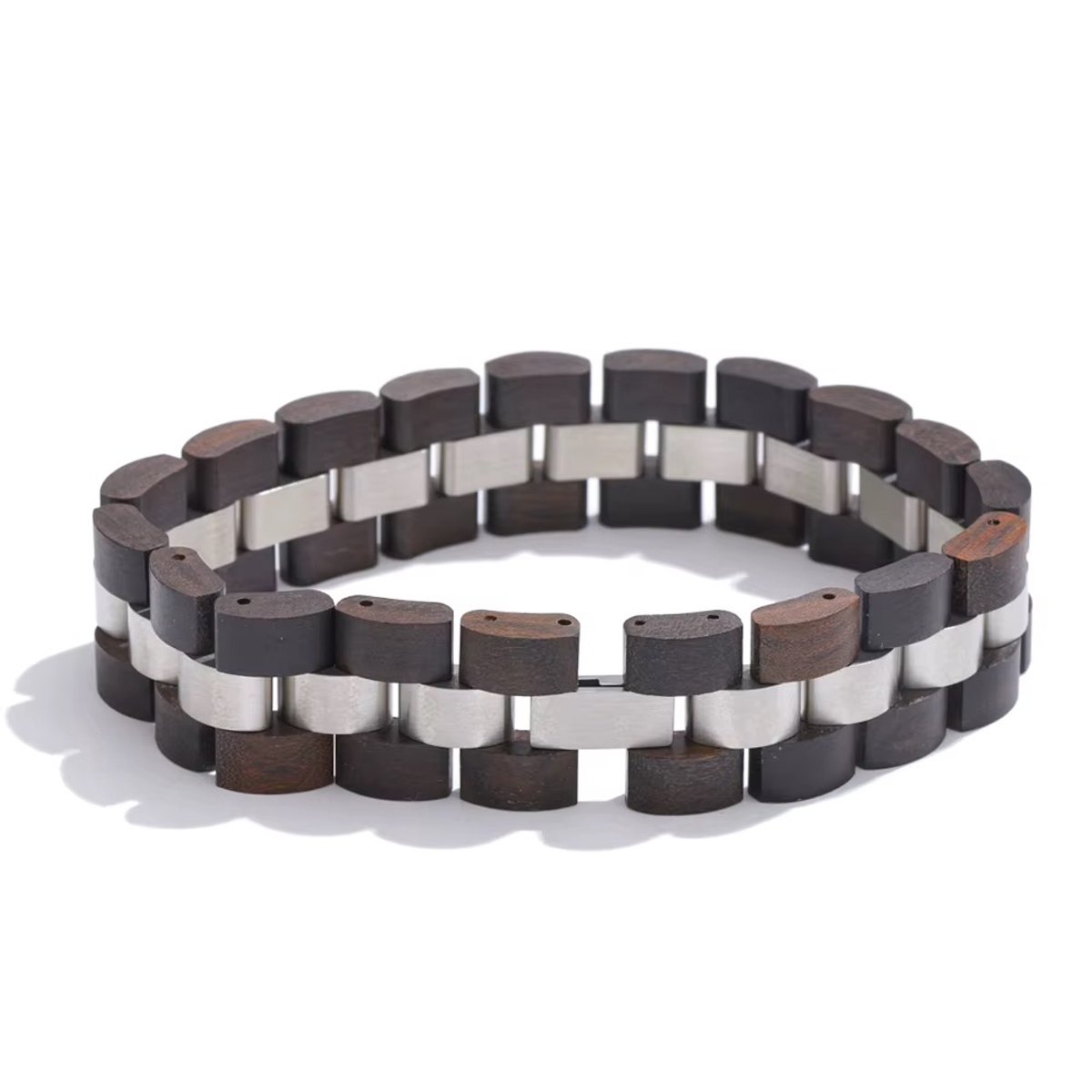 Soraro Wood Armband | Houten armband | Walnotenhout | Zwart RVS | Heren armband