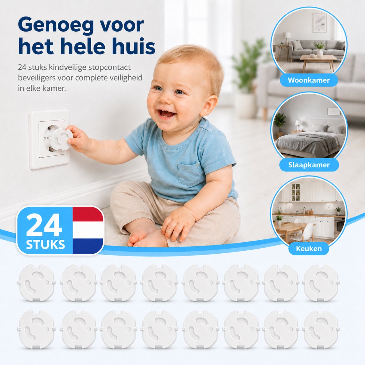 Stopcontactbeveiliging – 24 Stuks – Baby- & Kinderbeveiliging – Nederlandse Stopcontacten – Stopcontactbeschermers – foto 5