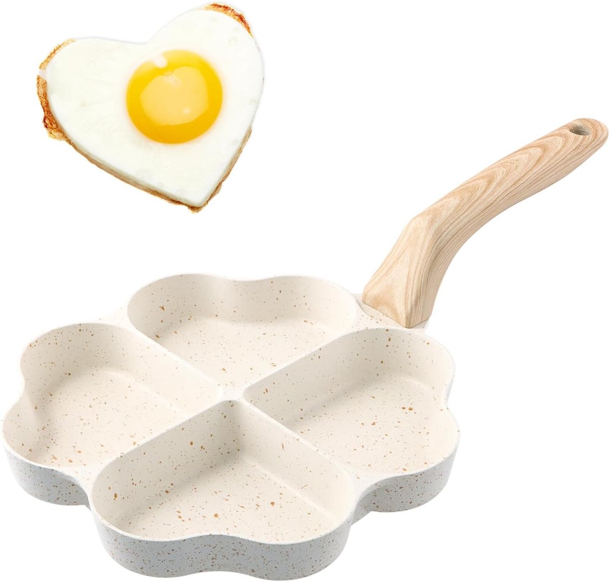 Hartvormige Koekenpan - Beige - 4 Kopjes - Aluminiumlegering met Antiaanbaklaag - Voor Gezond Koken