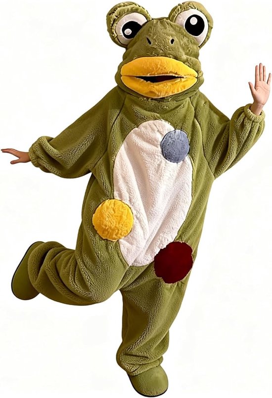 Casalora® Kikker Onesie Volwassenen – Pluche Dierenpak met Capuchon – Warme Fleece Pyjama – Cosplay Kostuum voor Carnaval, Halloween, Feestjes & Thuis
