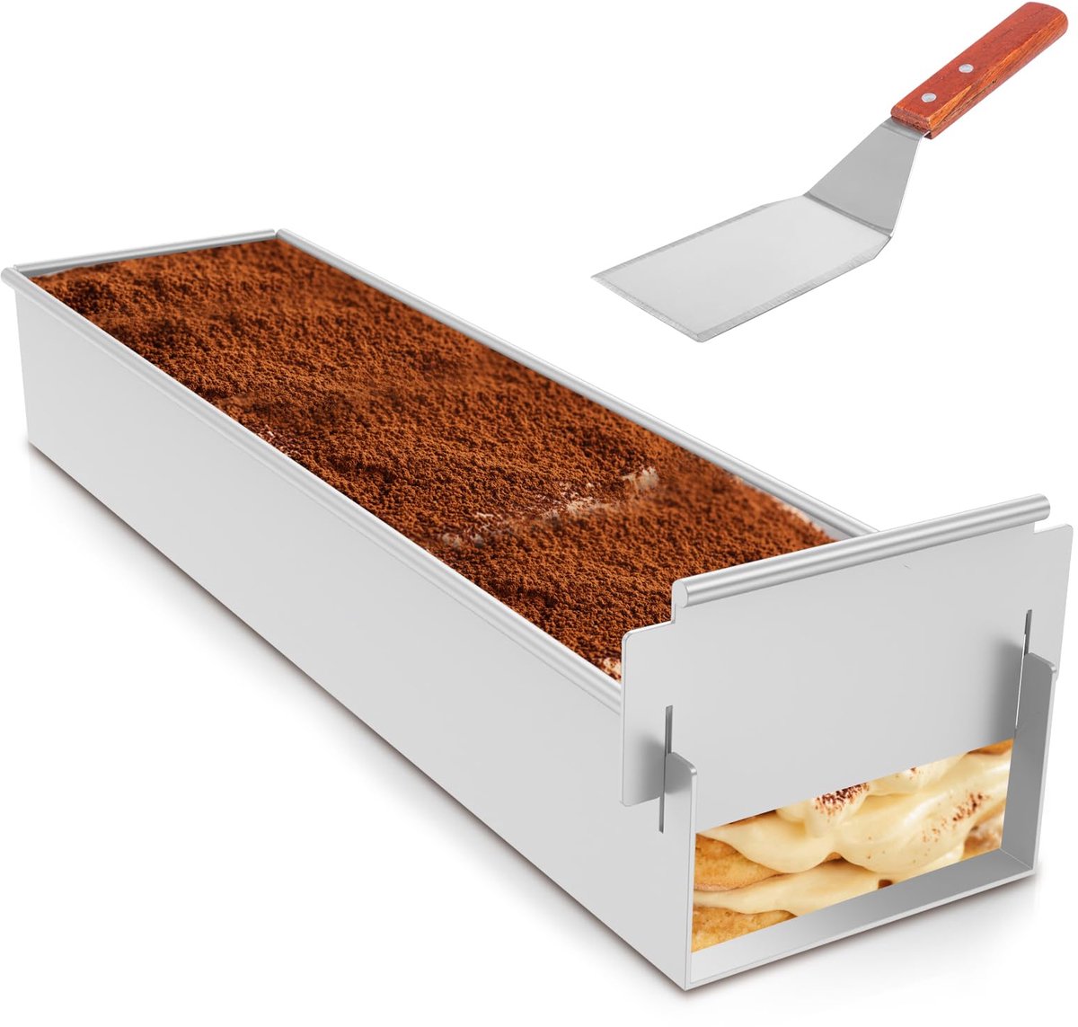 Tiramisu vorm rechthoekig verstelbaar - aluminium - met taartschep - ideaal voor perfect dessert - ShopVlot
