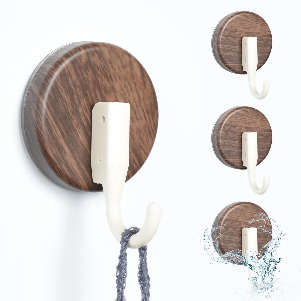 Wandhaken set van 4 - houtnerf - zonder boren - ruimtebesparend voor handdoeken - ShopVlot