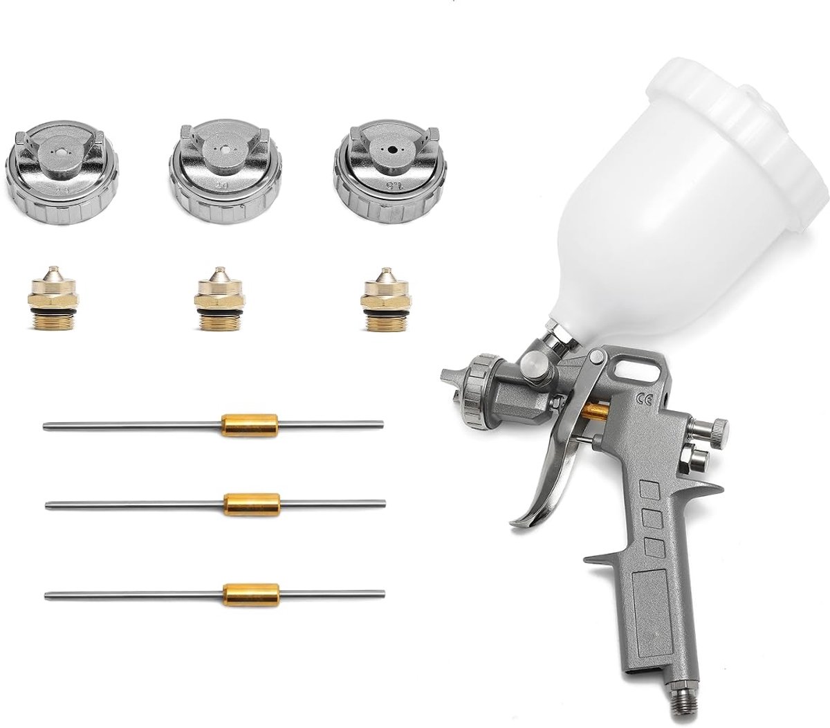 Perslucht-verfspuitpistool 600 ml - 3 sproeiers 1,5 mm, 2,0 mm, 2,5 mm - nauwkeurig spuiten - ideaal voor verfprojecten - ShopVlot