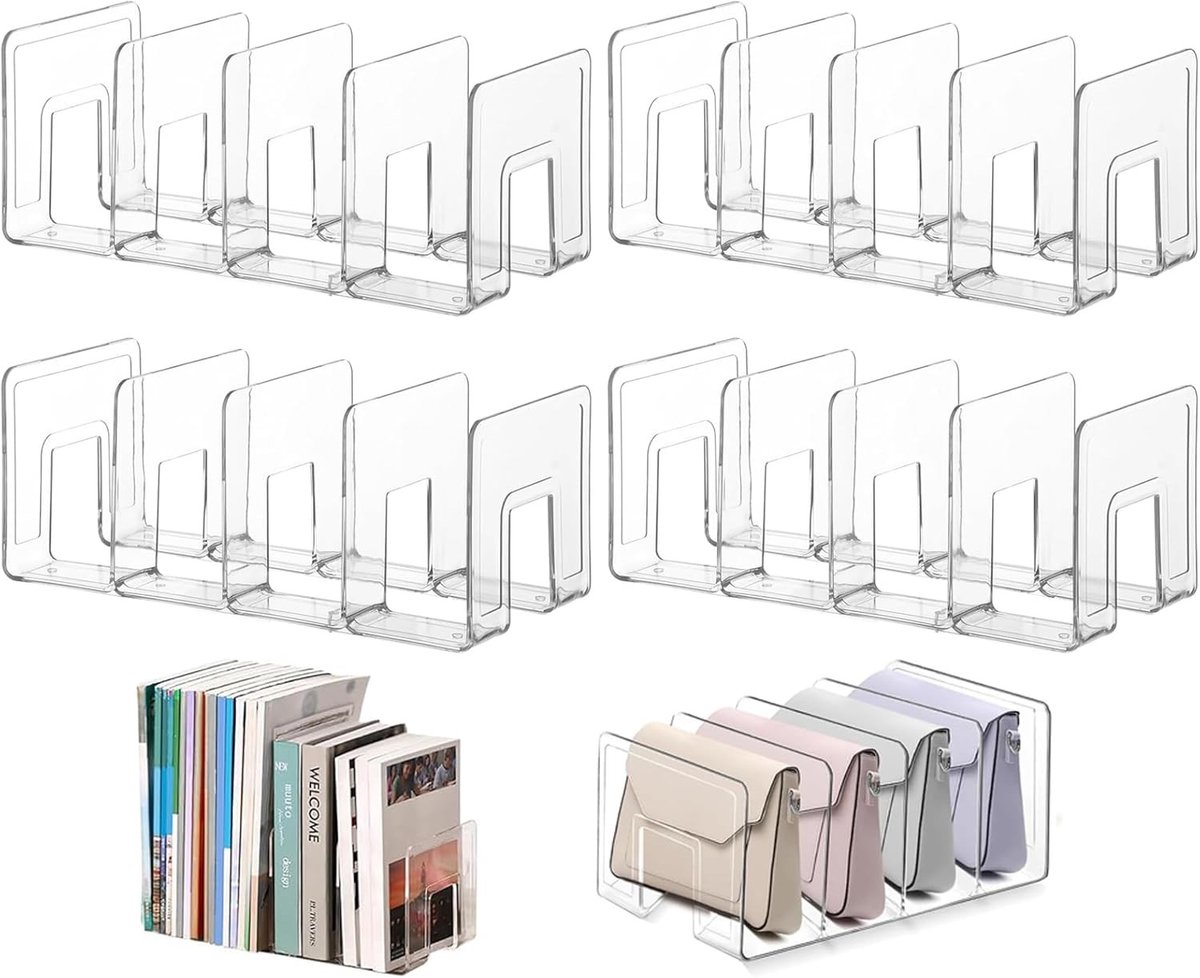 Transparante Plankverdeler Set van 4, Acryl Organizer voor Handtassen, Opbergrek en Scheidingswanden (32 x 15 x 13 cm)