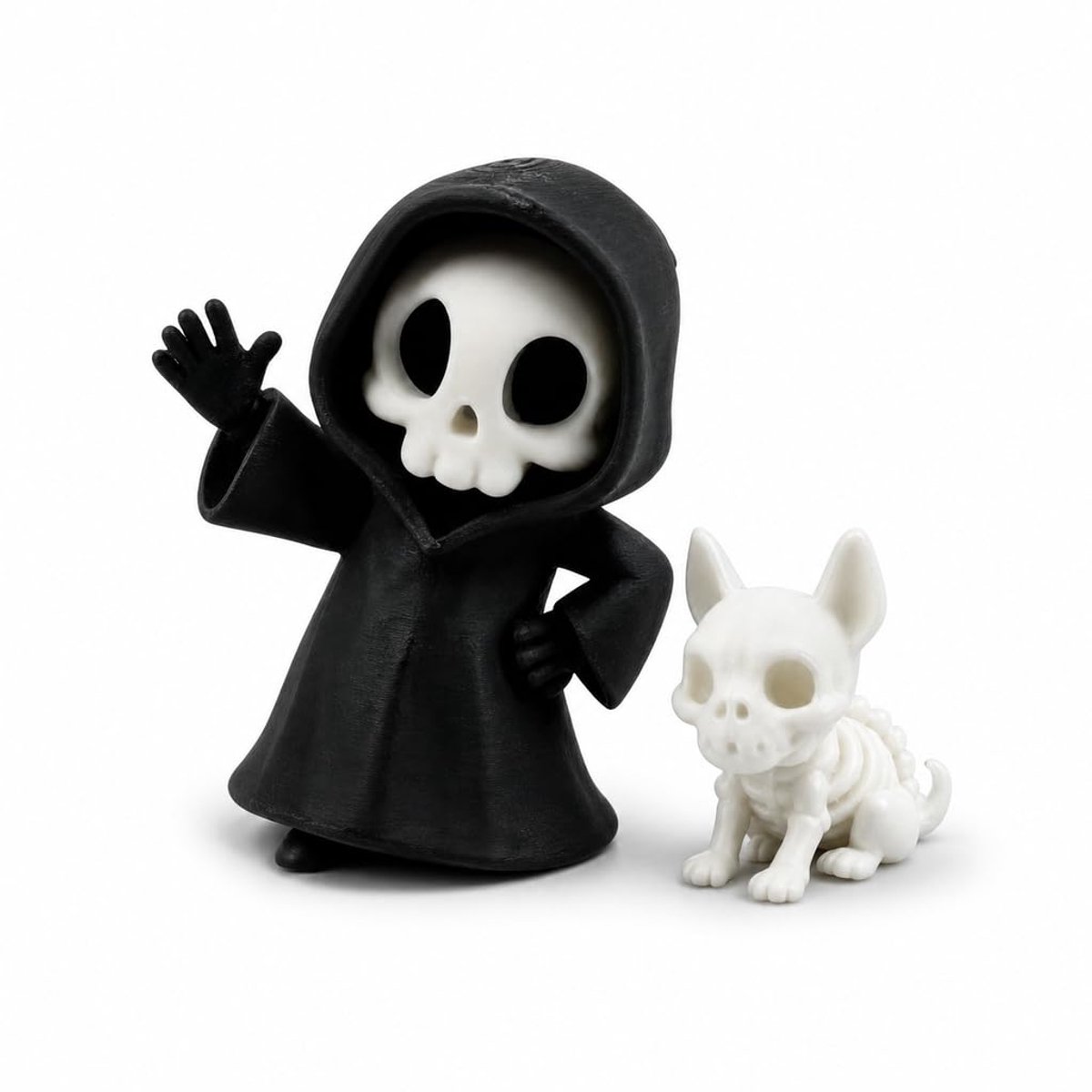 LANQEAOR Gothic verzamelfigurenset, 6,5 cm doodskopfiguur met 3,3 cm skelet huisdier, Dark Fantasy bureaudecoratie - ShopVlot