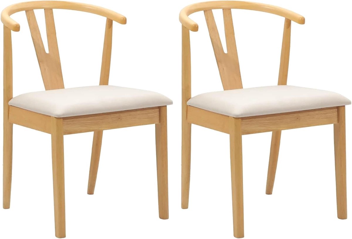 Set van 2 eetkamerstoelen van rubberhout met kussen - licht