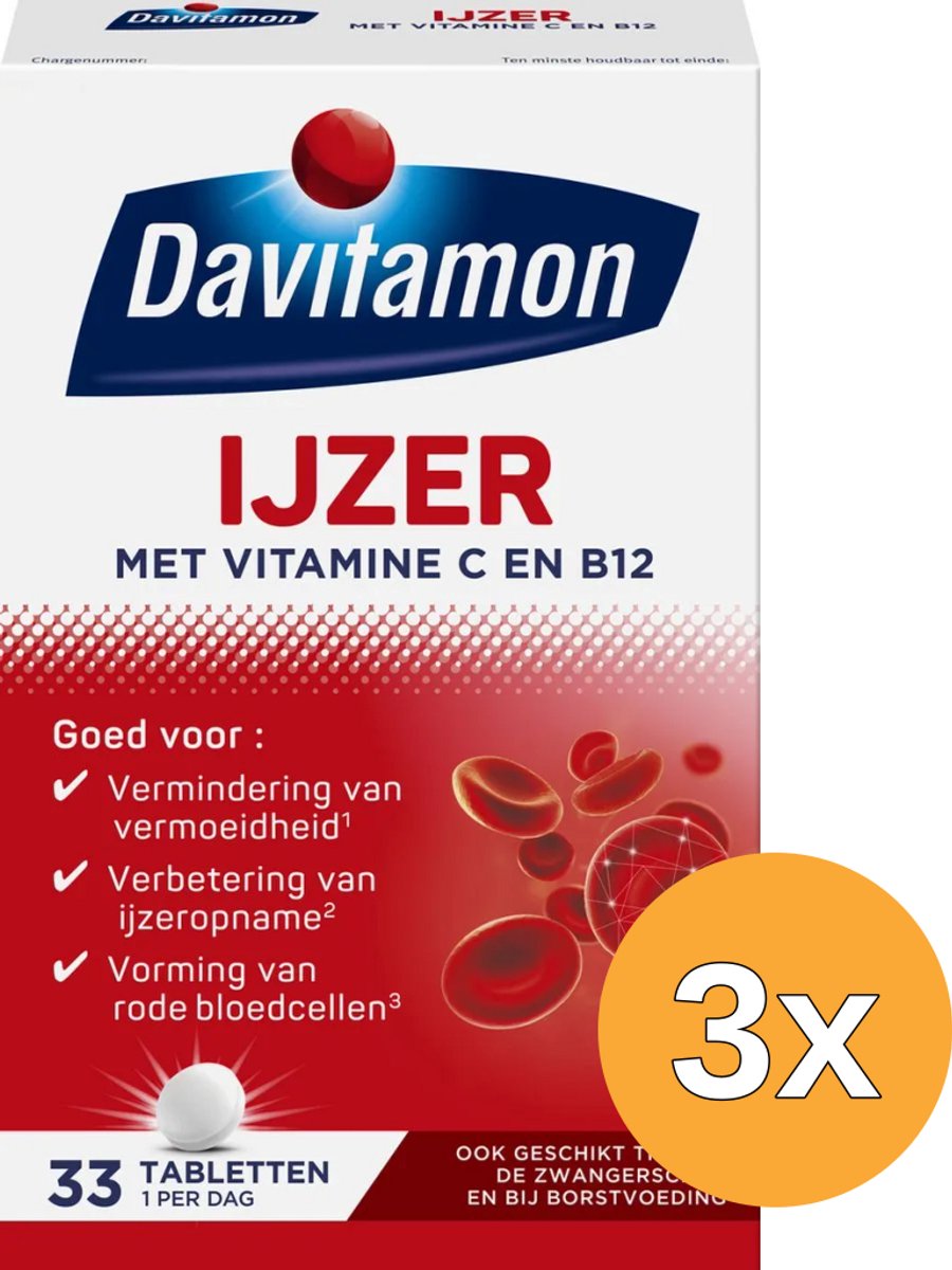 3x Davitamon IJzer met B12 (33 stuks)