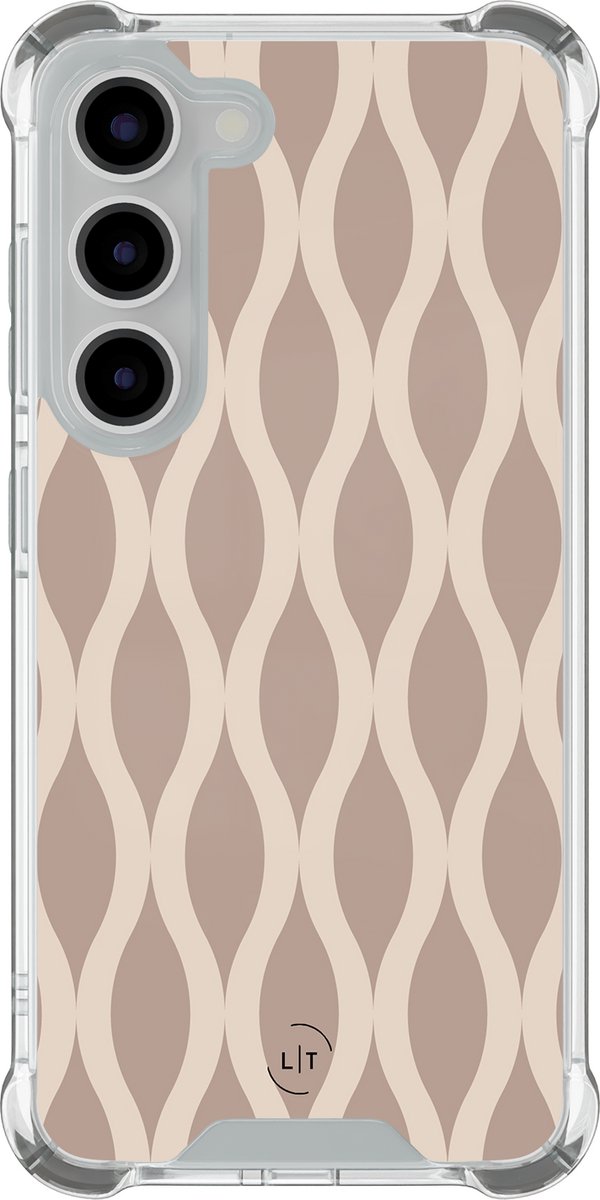 Shockproof hoesje - Geschikt voor Samsung Galaxy S23 - Abstract beige - Extra sterke case - TPU/polycarbonaat - Print / Illustratie - Beige, Transparant