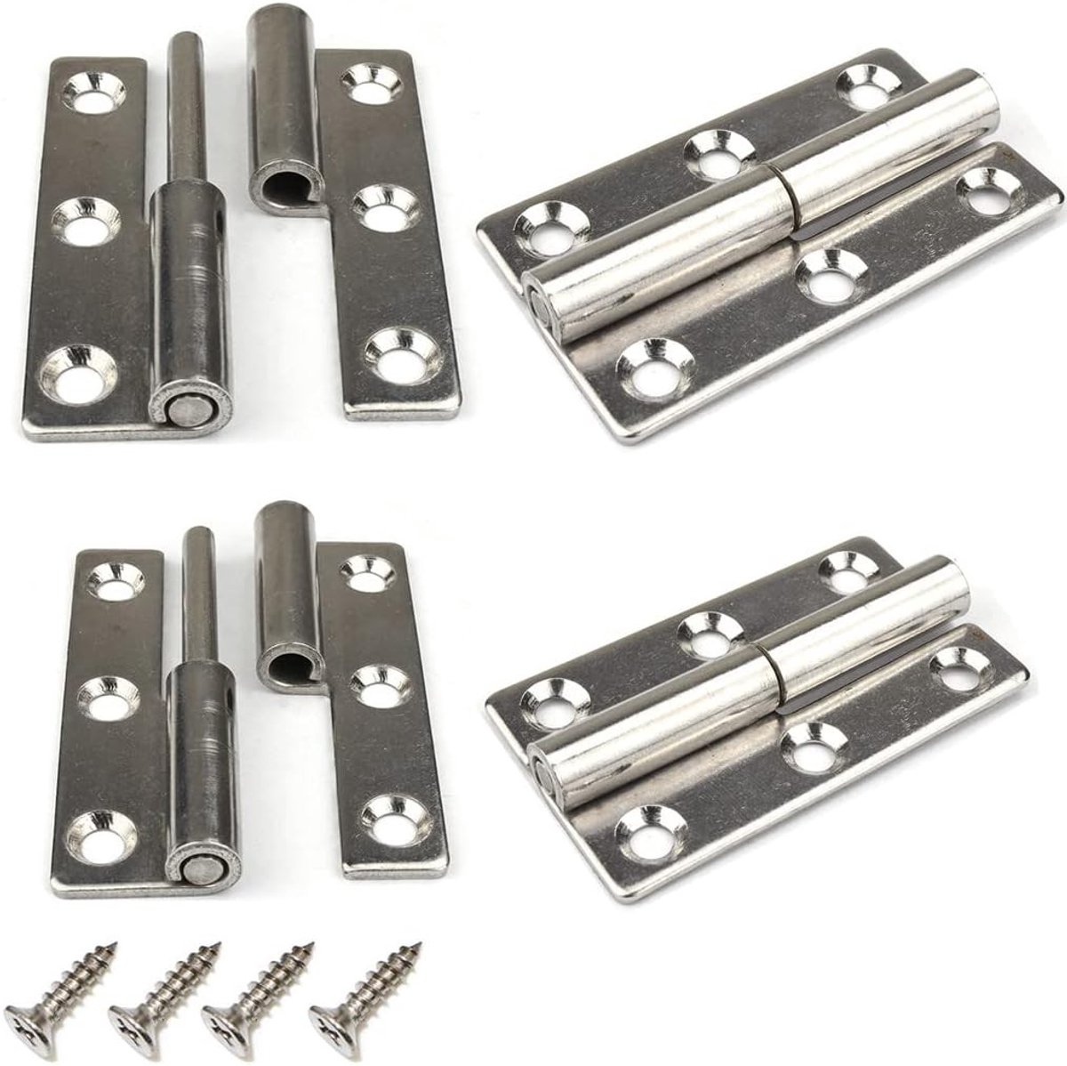 Zware Deur Scharnieren van 304 RVS voor Binnen- en Buitendeuren, Afneembare Hinge, 2.5 inch (4 stuks, Links)