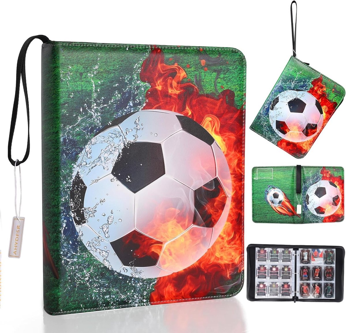 Voetbal ruilkaarten album voor 900 kaarten, groot sportkaartenboek met 9 vakken, hoogwaardig waterdicht PU leer, verzamelalbum en cadeau voor kinderen