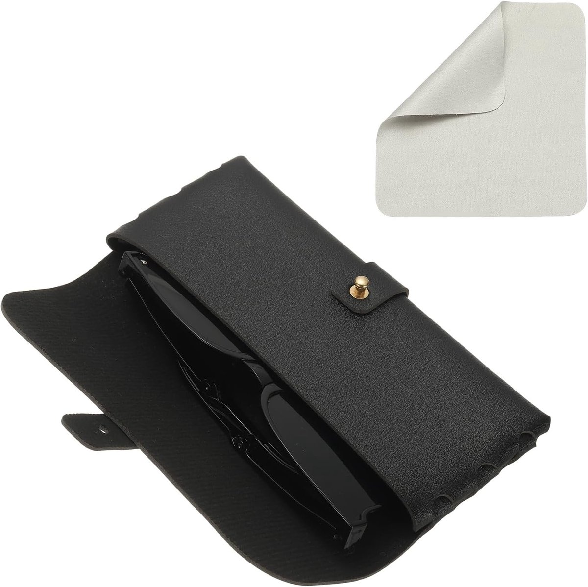 Lederen Brillenkoker Draagbaar met Riem en Reinigingsdoek voor Zonnebril - Ideaal voor Mannen en Vrouwen, 16,8 x 2,8 x 7,6 cm, Zwart, Perfecte Opslagoplossing
