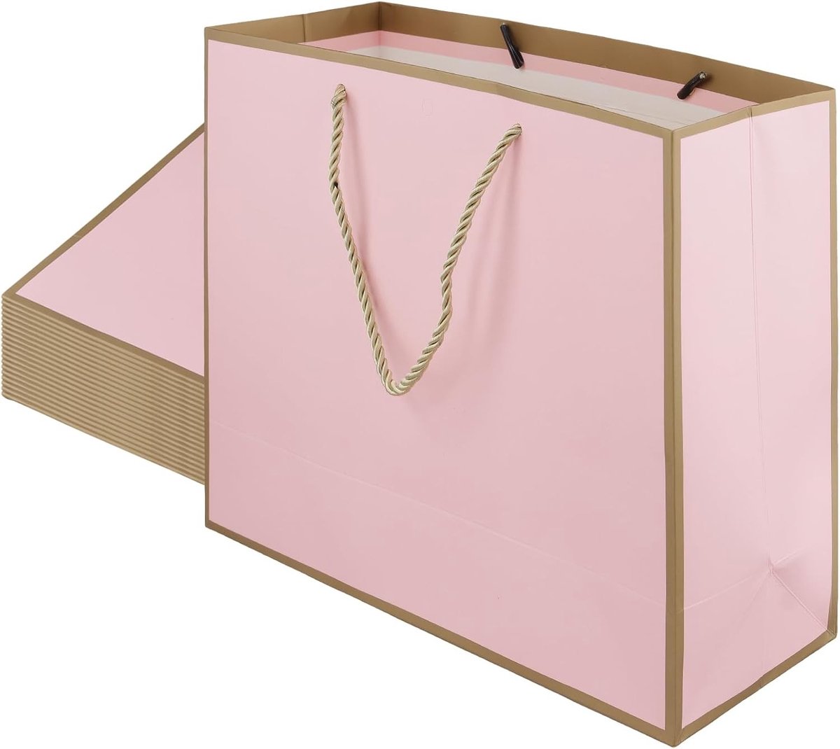 20 stuks luxe geschenkzakjes 32 x 25 x 11 cm in roze met gouden striklint voor bruiloften, verjaardagen en feestelijke cadeaus