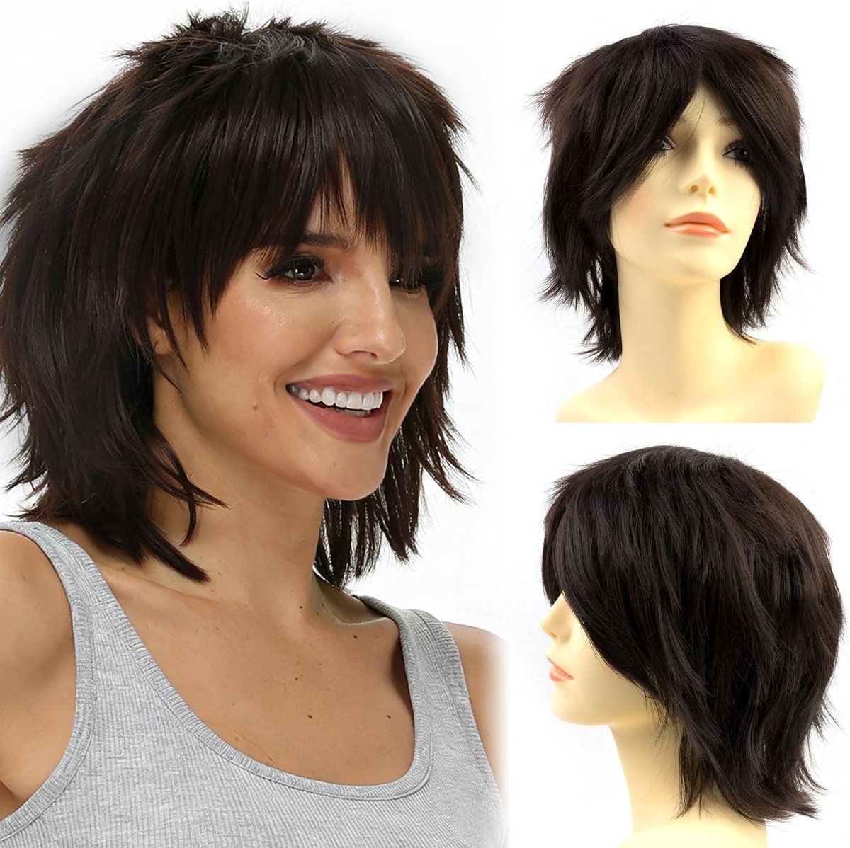 Cosplay Peruca Anime Korte Haar Espresso Donkerbruin voor Mannen en Vrouwen - Perfect voor Halloween en Carnaval