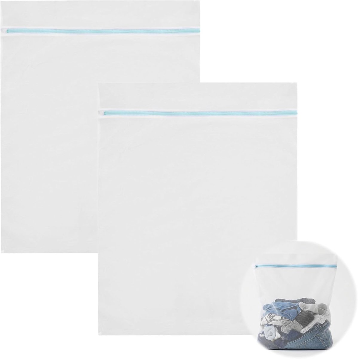 Set van 2 extra grote waszakken, 60 x 80 cm, duurzaam wasnet voor delicate kleding, beddengoed en gordijnen met sterke ritssluiting
