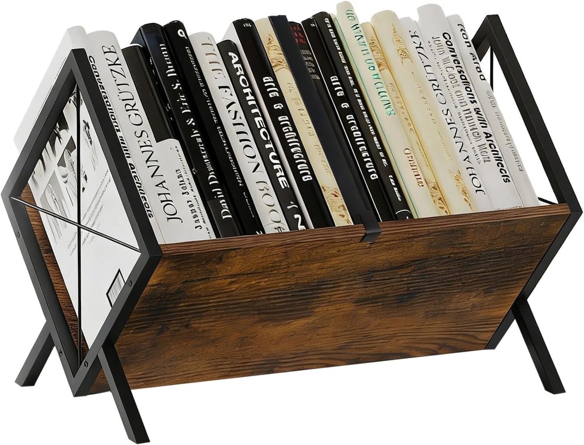 Vinyl Platenopslag Rek, Stevige Album Organizer voor LP's en CD's met Metaal Frame, 15.7x8.7x12 inch, Bruin, Ideaal voor Platenverzameling en Interieurdecoratie