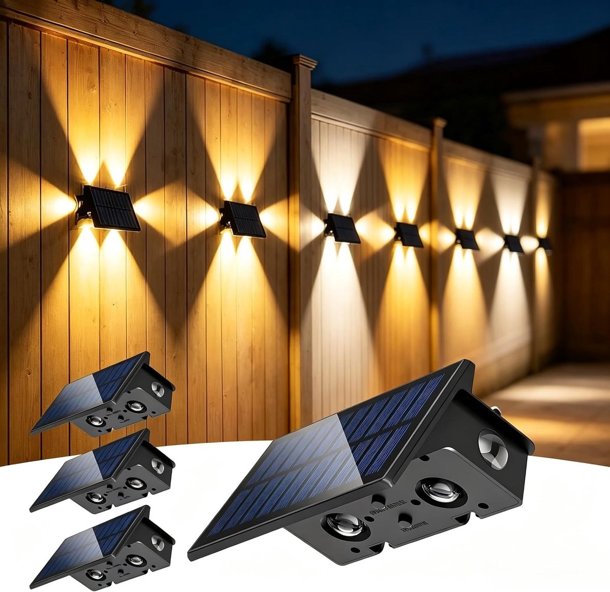 Zonnelampen voor buitenhekken - LED wandlampen op zonne-energie met bewegingsmelder, waterdicht en warmwit licht voor tuin en terrasverlichting