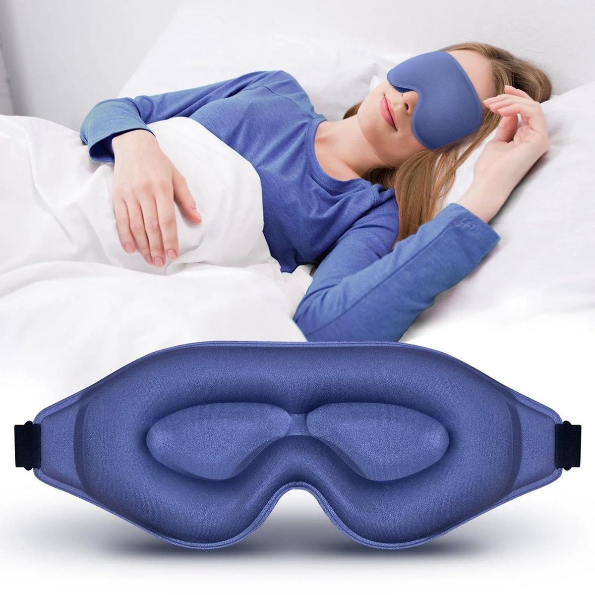 Casalora 3D Slaapmasker – 100% Verduisteren 3D Oogmasker Slaap – Ergonomisch Slaap – Vrouwen en Mannen – Zijden Slaapmasker – Traagschuim – Blauw
