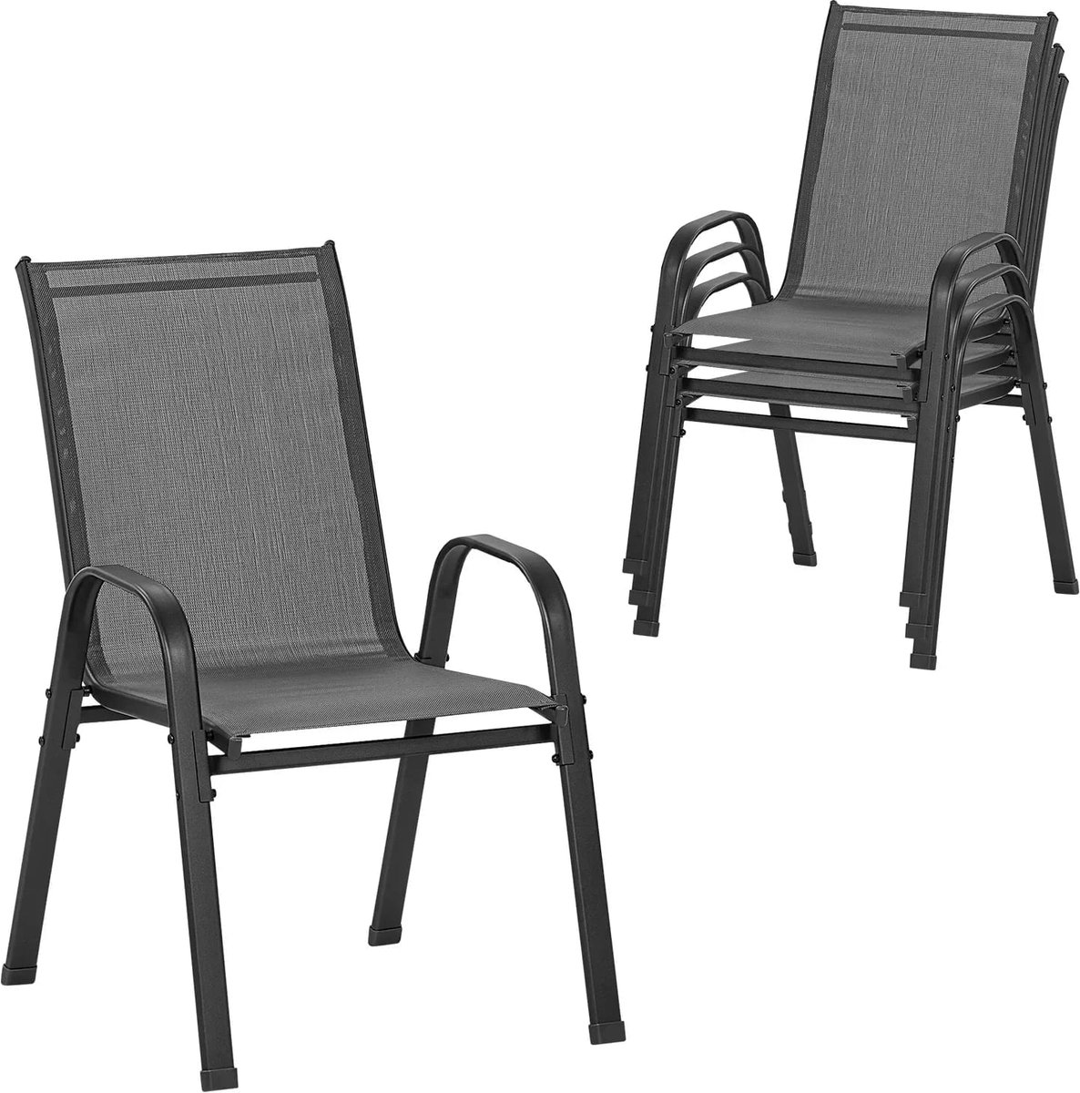 Klarven® Tuinstoel stapelbaar 4 stuks - Ergonomisch comfort - Weerbestendig, eenvoudig schoon te maken - B 54,5 x D 70 x H 92 cm