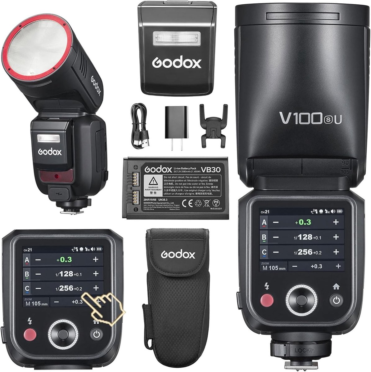 Ronde kop flitser met aanraakscherm, 100Ws globale sluiter, 1/80000 sync, HSS en ingebouwde lithiumbatterij voor Sony camera's
