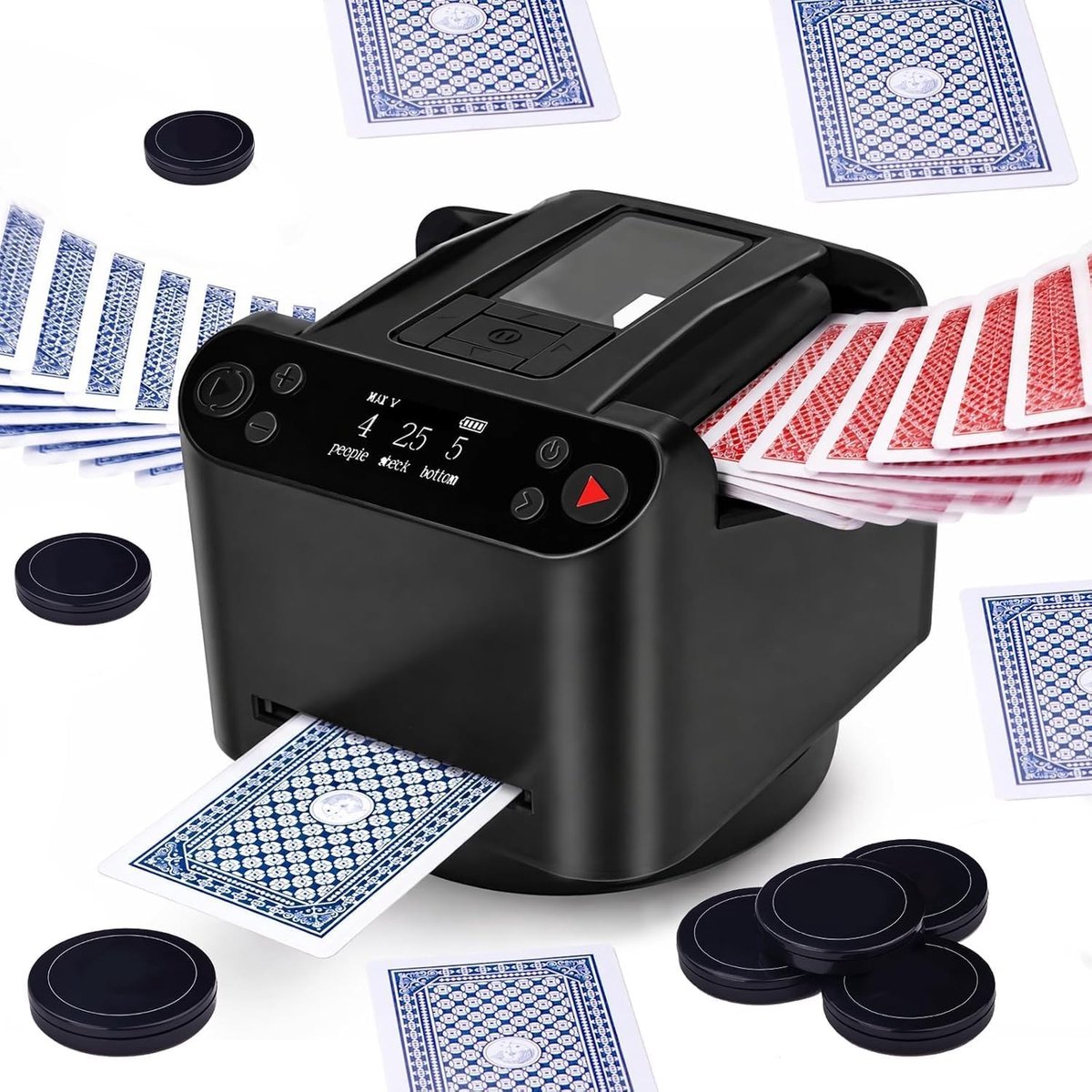 Automatische Kaartenschudder en Gever met 360° Rotatiefunctie, Draadloze Knoppen voor UNO, Blackjack en Texas Hold'em, Ideaal voor Spelletjesavonden