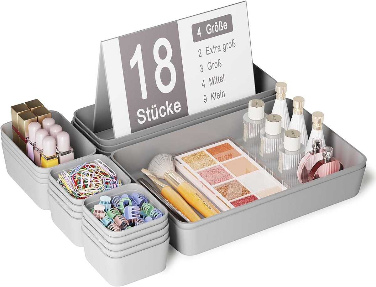 18-delige Lade Organizer Set voor Make-up, Cosmetica en Keukenaccessoires - Ruimtebesparende Oplossing voor Badkamer, Kantoor en Bureau