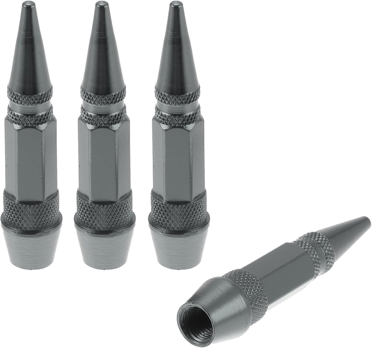 Decoratieve Band Valve Stam Caps - 4 Stuks Puntige Hoofd Type 60Mm Stofkappen voor Auto en Truck van Aluminiumlegering en Titanium Tone