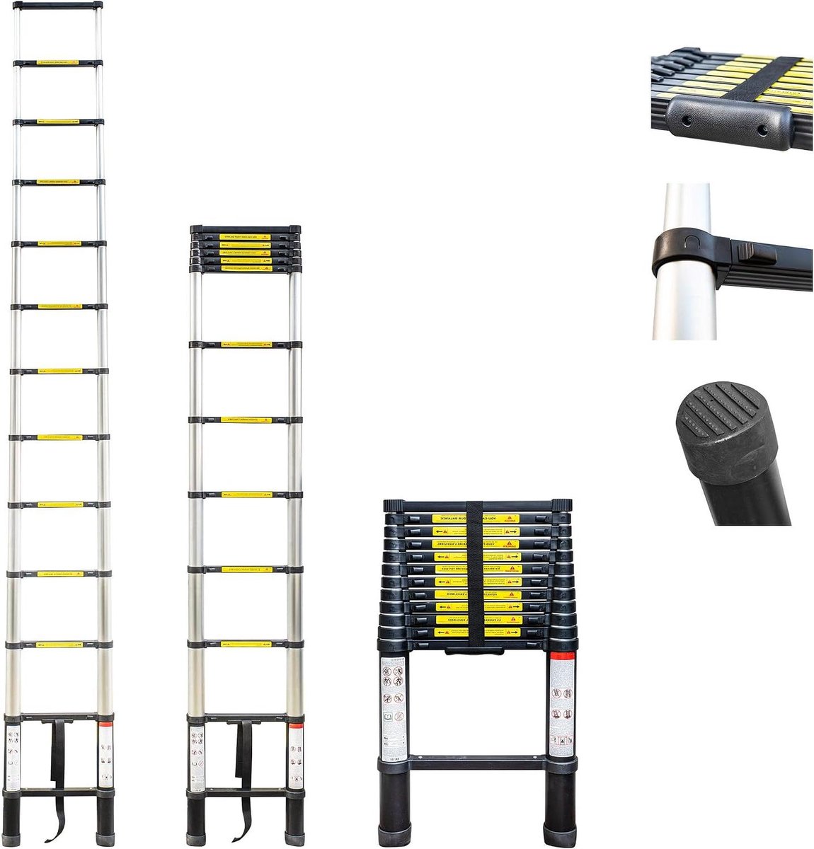 Telescopische Ladder - Uitschuifbare Ladder - Klus Klaren - Veilig Vergrendelingssysteem - 4.4 Meter - Grijs