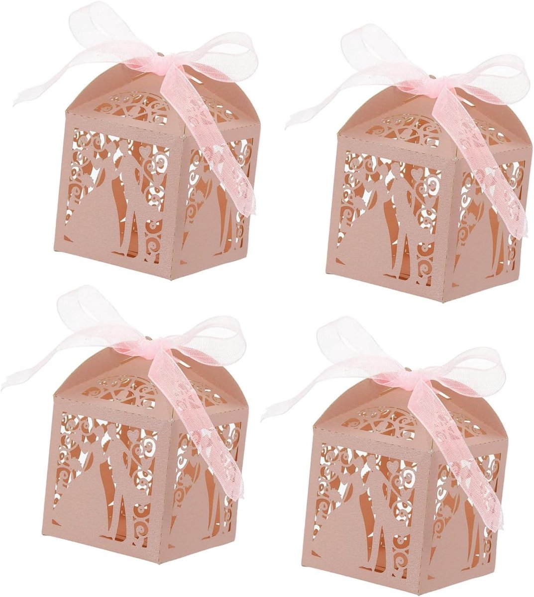 25 Stuks Roze Geschenkdozen met Lint - Kleine Holle Dozen voor Gasten, Gepersonaliseerde Snoep en Chocolaatjes (5 × 5 × 8 cm)