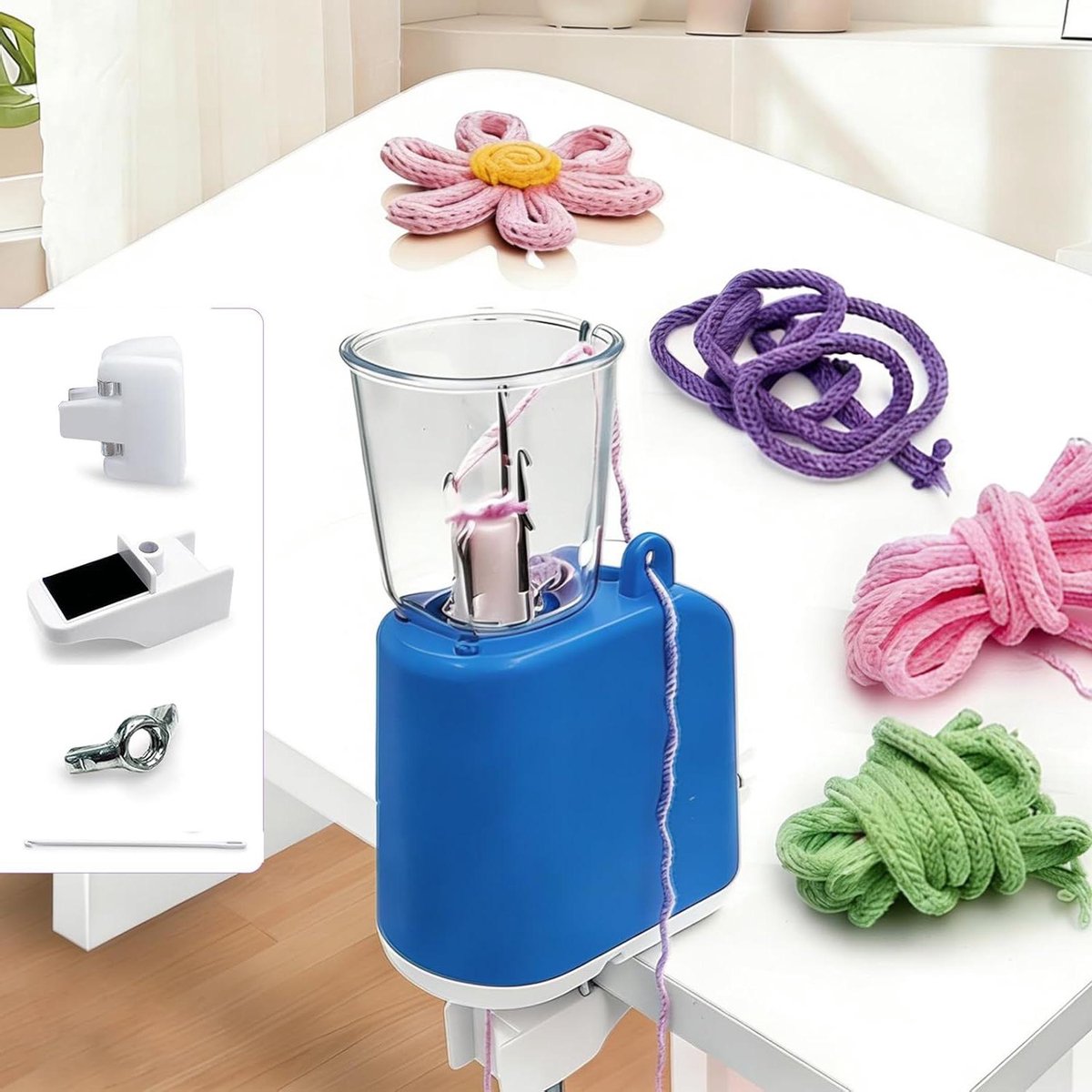 Breimolen Elektrisch - Automatische Breier - DIY Knutselen - Snel Touw Maken - 7 Delig - Blauw