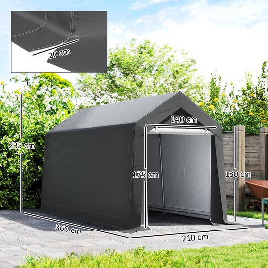 Outsunny-Garagenzelt-Stahl, PE-210L x 360B x 235H cm-Dunkelgrau van Outsunny — afbeelding 2