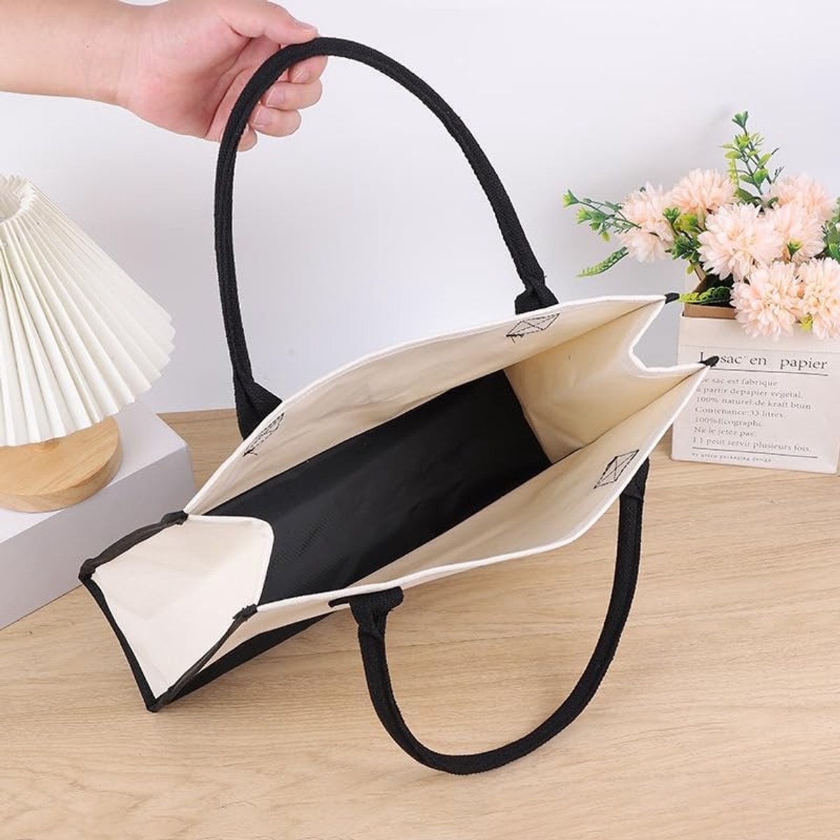 Herbruikbare Canvas Tote Bag met Gepersonaliseerde Bloemenletters voor Vrouwen en Mannen - Ideaal voor Winkelen, Strand en Picknicks