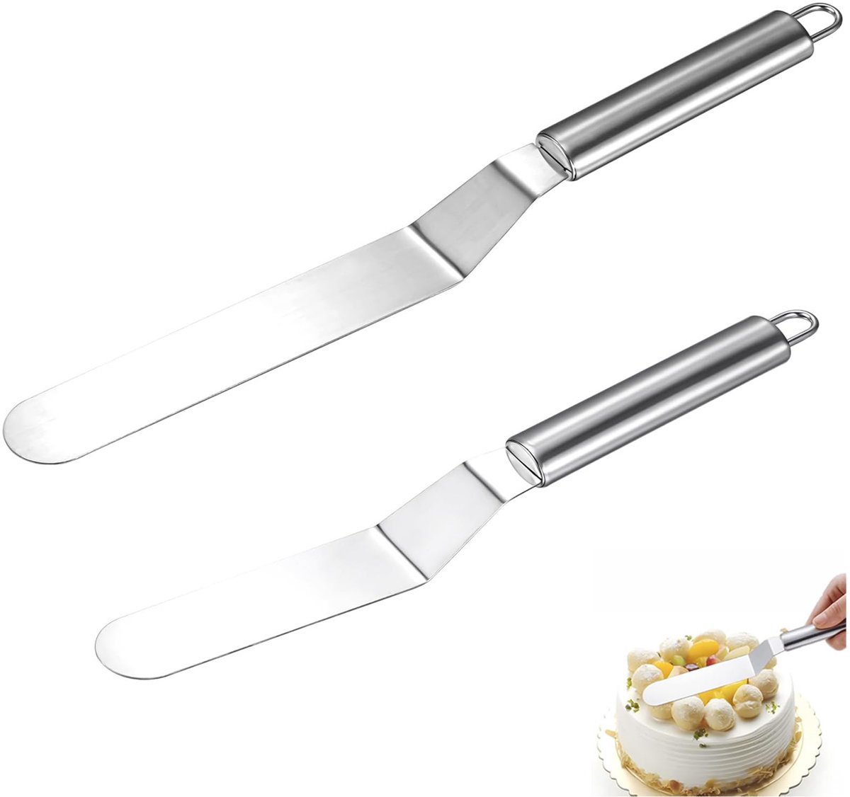 Poederspatel 2 stuks - 6 8 Inch Offset - Roestvrij staal - Perfect voor cake decoreren - ShopVlot