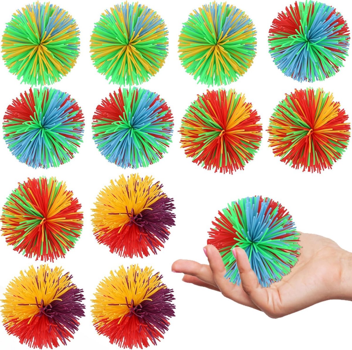 Kleurrijke Siliconen Fidget Ballen, Set van 12 Stressverlichtende Speelgoed voor Volwassenen met Autisme, ADHD en Angst, Ideaal voor Zintuiglijke Ontwikkeling en Focus