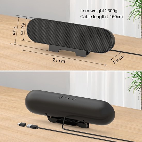 USB monitorluidspreker - Draagbare soundbar - Film en muziek - Clip-on ontwerp - null - Zwart — afbeelding 4