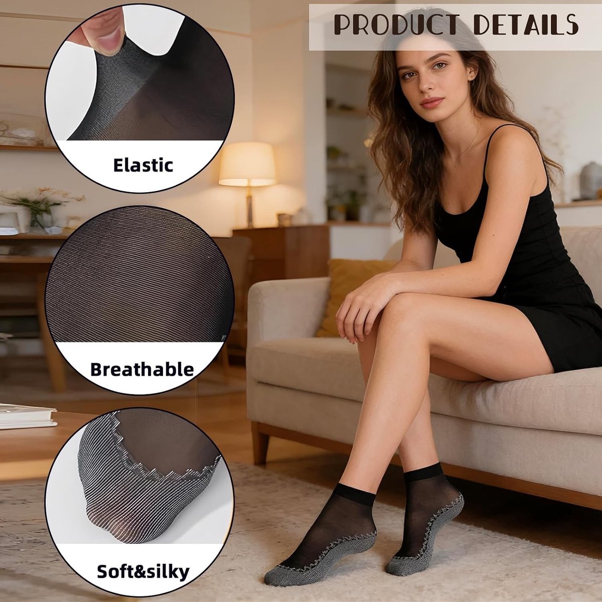 Transparante kniekousen voor dames - 20 paar elastische sokken in zwart en huidkleur, comfortabel en duurzaam voor dagelijks gebruik en speciale gelegenheden
