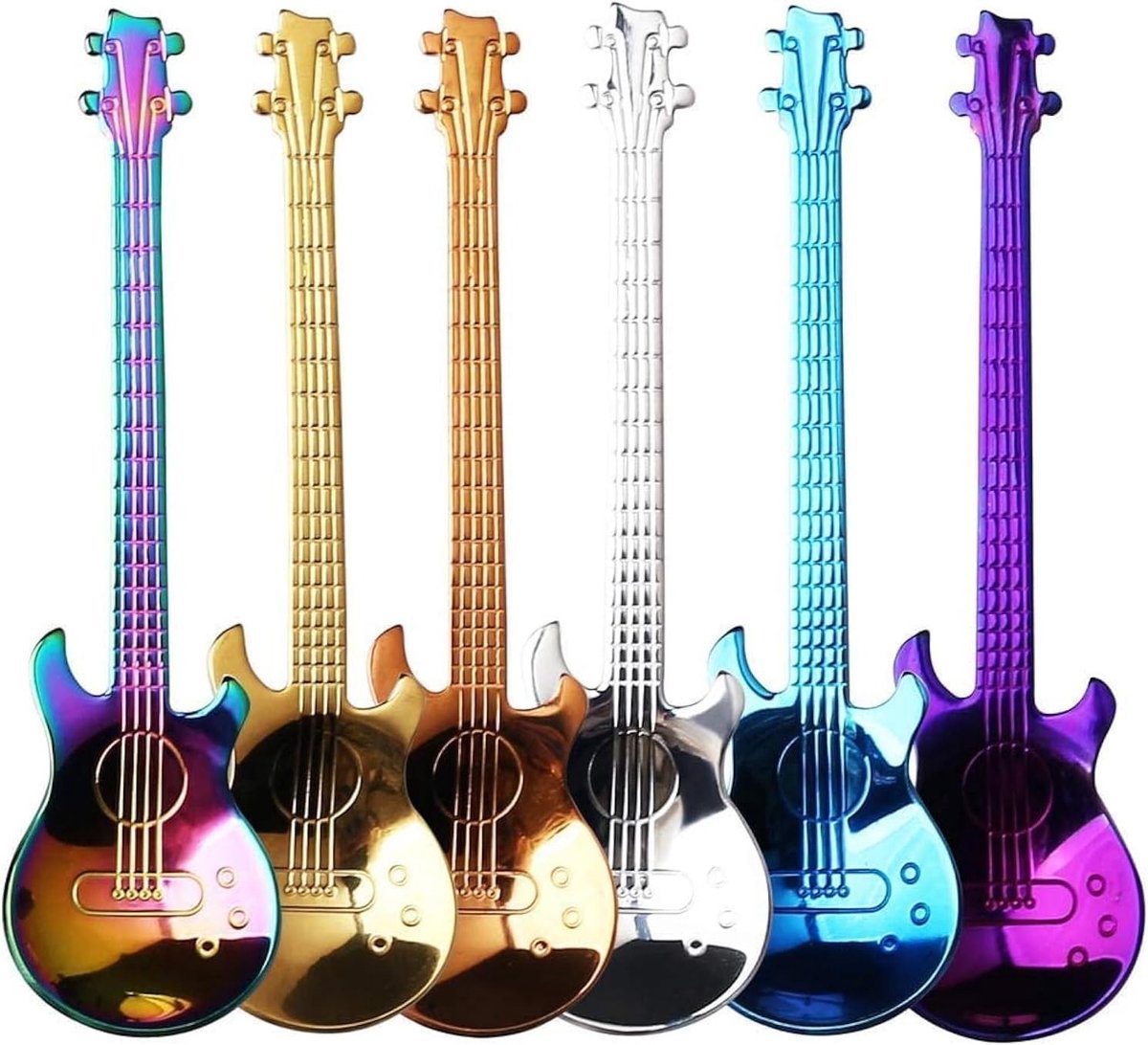 Guitar Themed Koffielepel Set van 6, RVS Dessertlepels voor Melkshakes, Jam en Dranken