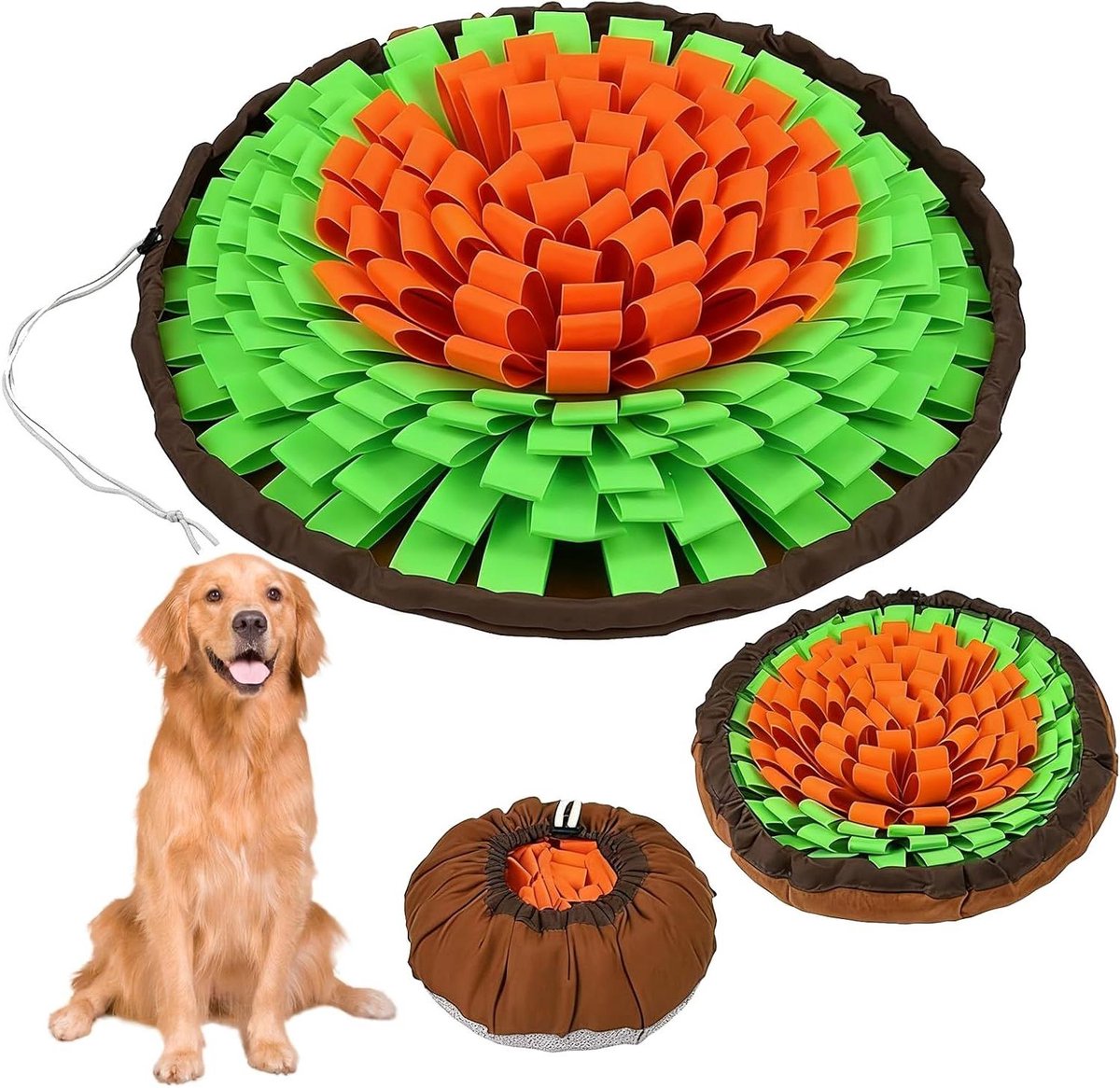 Snuffeltapijt voor honden - Voerpuzzel mat - Mentale stimulatie - Milieuvriendelijk vilt - 48 x 48 cm - Groen/Oranje