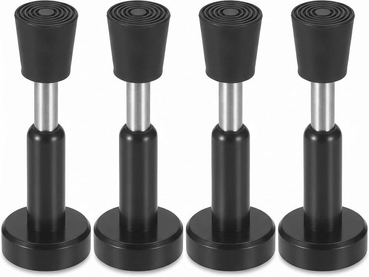 Roestvrijstalen deurstopper met rubberen buffer, hydraulische muurhouder voor optimale deurbeveiliging (4 stuks, zwart)