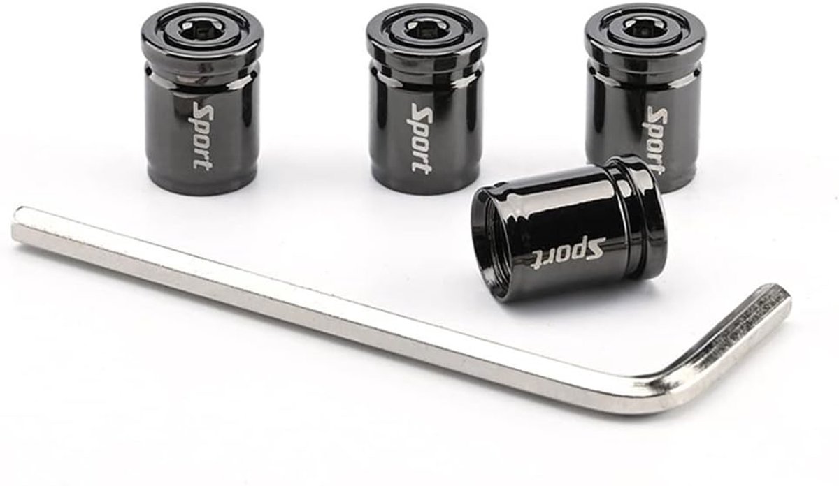Set van 4 Ventieldoppen voor Auto's en Motoren - Stofdichte Ventieldoppen met Rubberring voor Auto Styling en Decoratie (Zwart)