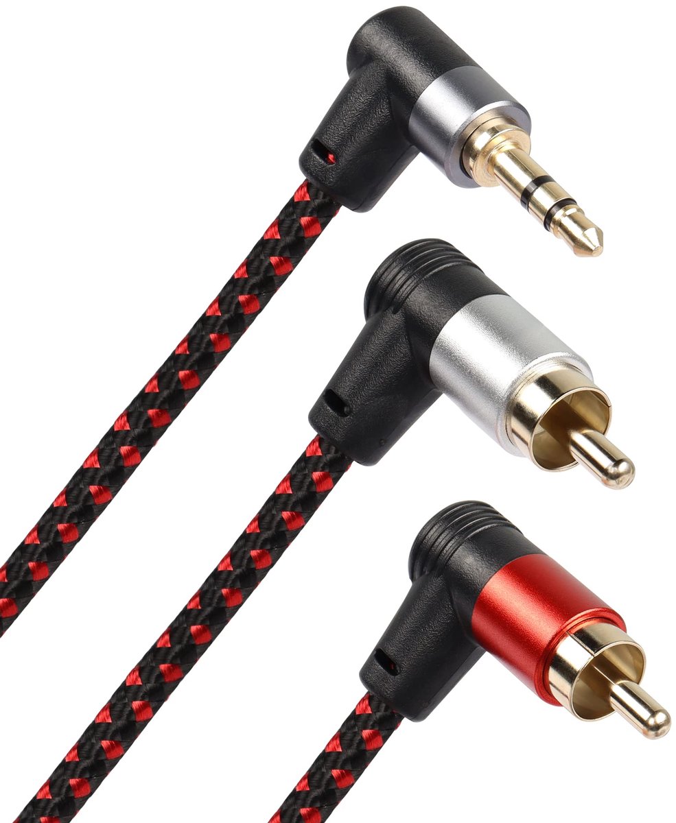 3.5mm naar 2 RCA kabel 6FT - rechthoekige Y splitter - stereo adapter - ideaal voor smartphone en speaker - ShopVlot